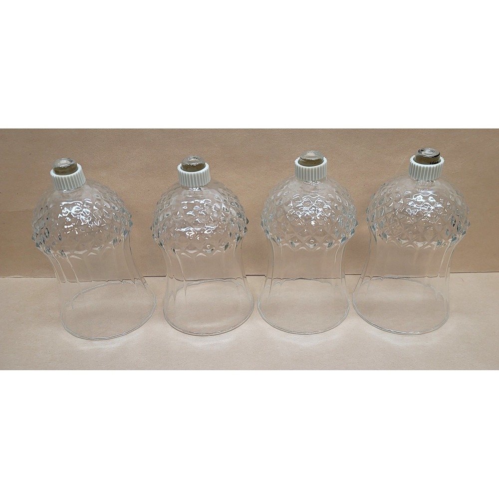 Set of 4 Home Interiors Clear Glass Diamond Point Peg Hurricane Votive 5.25"H